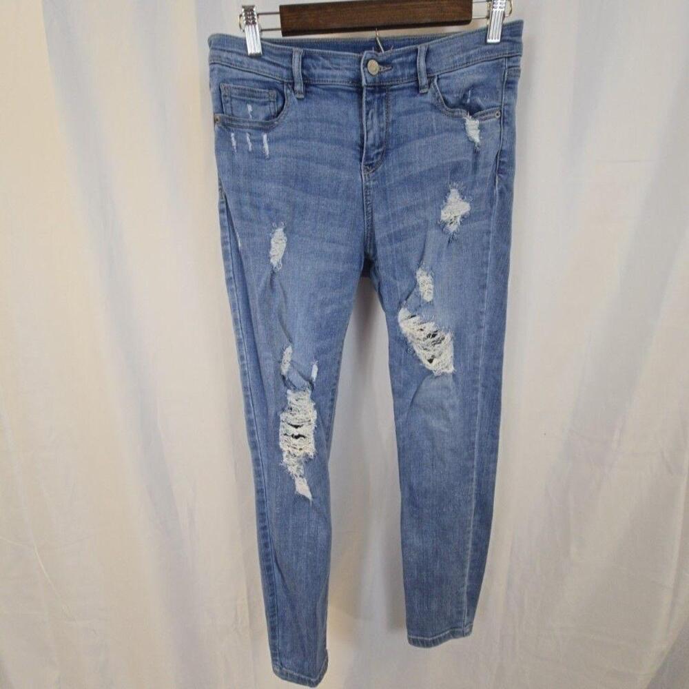 New York & Company Soho Jeans Womens 10 Blue Light Wash Distressed Ankle Stretch